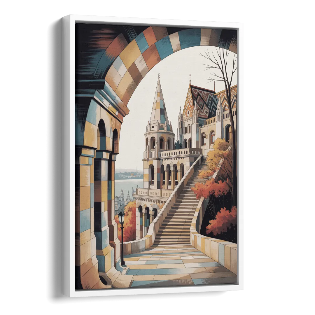 Fisherman's Bastion View Side - White Canvas Wall Art