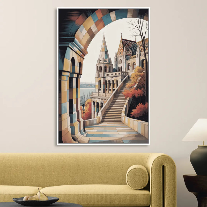 Fisherman's Bastion View Sitting Room - White Canvas Wall Art