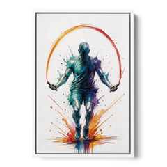 Fitness Wall Art Skipping Rope in Full Arc - White Framed Canvas Wall Art - Front