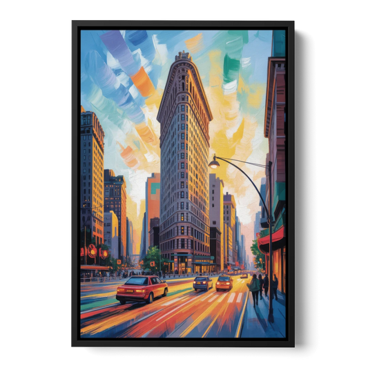 Flatiron Building Landmark - Black Framed Canvas Wall Art - Front