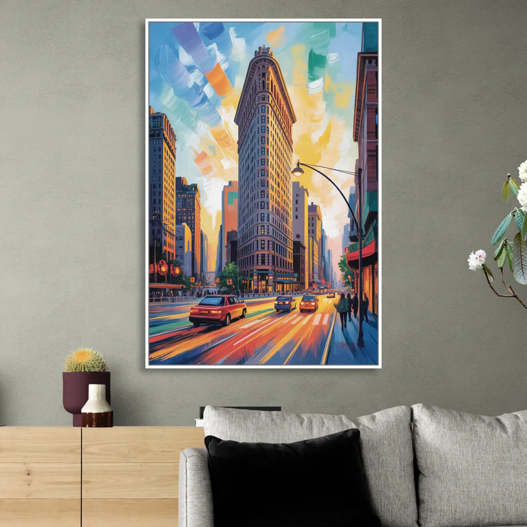 Flatiron Building Landmark Sitting Room - White Canvas Wall Art