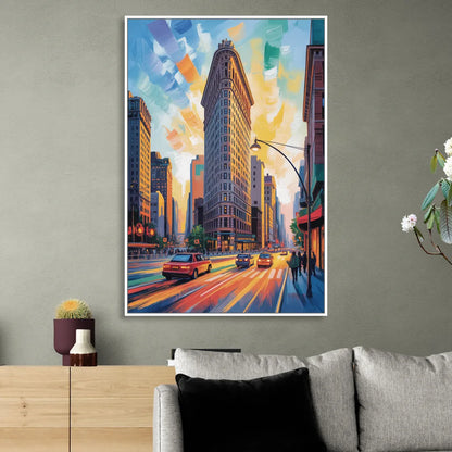 Flatiron Building Landmark Sitting Room - White Canvas Wall Art