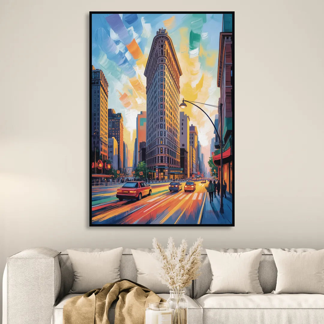 Flatiron Building Landmark Living Room - Black Canvas Wall Art