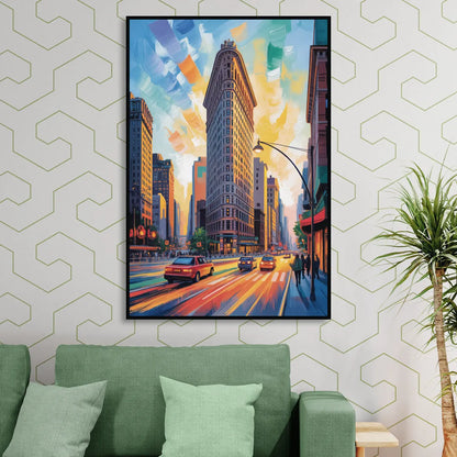 Flatiron Building Landmark Sitting Room - Black Canvas Wall Art