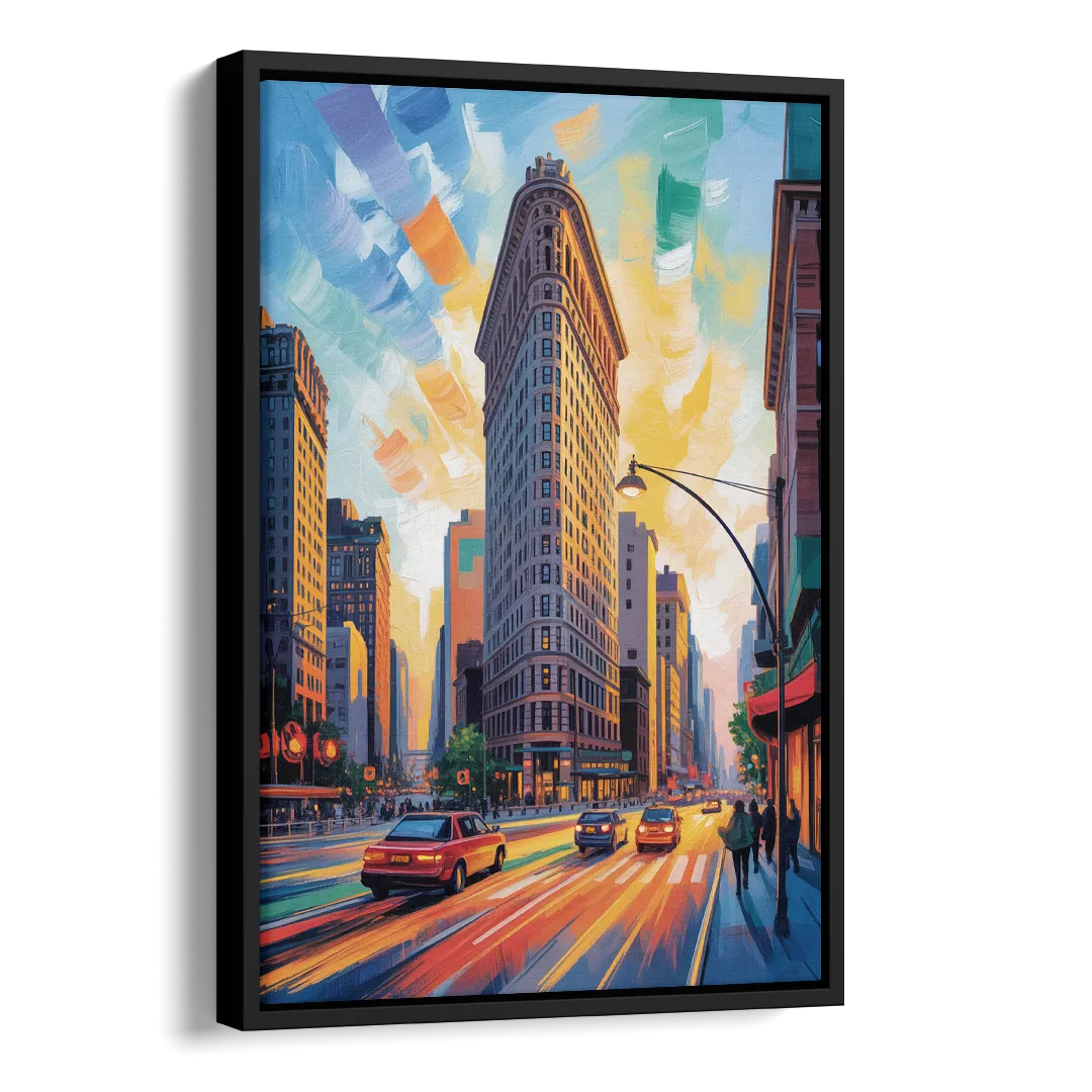 Flatiron Building Landmark Side - Black Canvas Wall Art