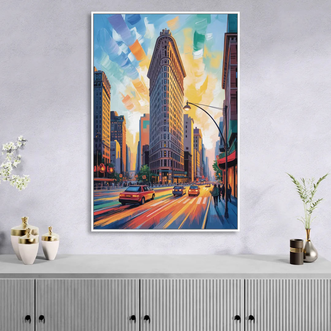 Flatiron Building Landmark Living Room - White Canvas Wall Art