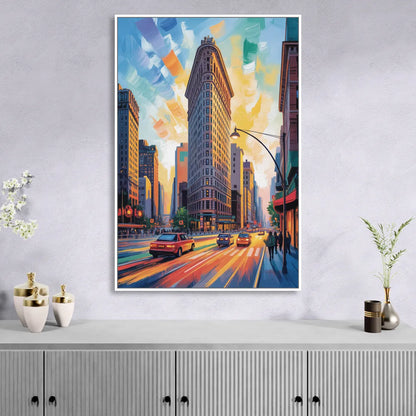 Flatiron Building Landmark Living Room - White Canvas Wall Art
