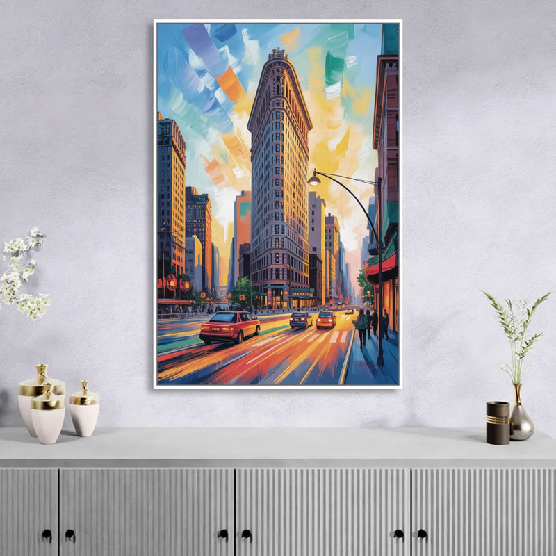 Flatiron Building Landmark Living Room - White Canvas Wall Art