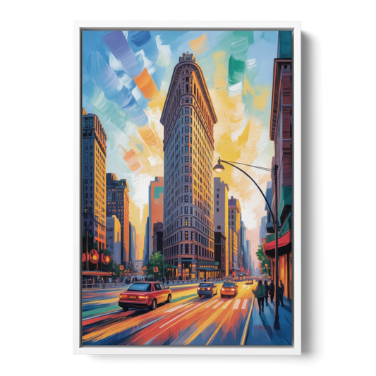 Flatiron Building Landmark - White Framed Canvas Wall Art - Front