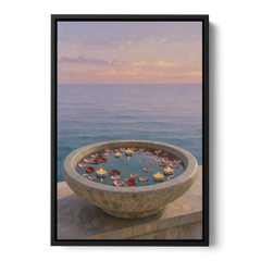 Floating Candle Basin for the Spa Bathroom - Black Framed Canvas Wall Art - Front