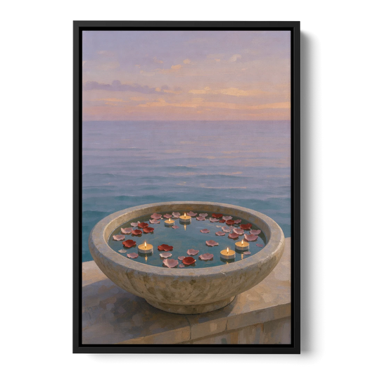 Floating Candle Basin for the Spa Bathroom - Black Framed Canvas Wall Art - Front