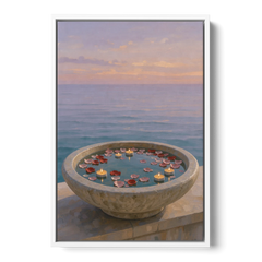 Floating Candle Basin for the Spa Bathroom - White Framed Canvas Wall Art - Front