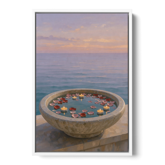 Floating Candle Basin for the Spa Bathroom - White Framed Canvas Wall Art - Front