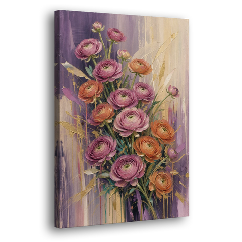 Floral Canvas Prints of Mauve and Coral Ranunculus - Canvas Wall Art - Side