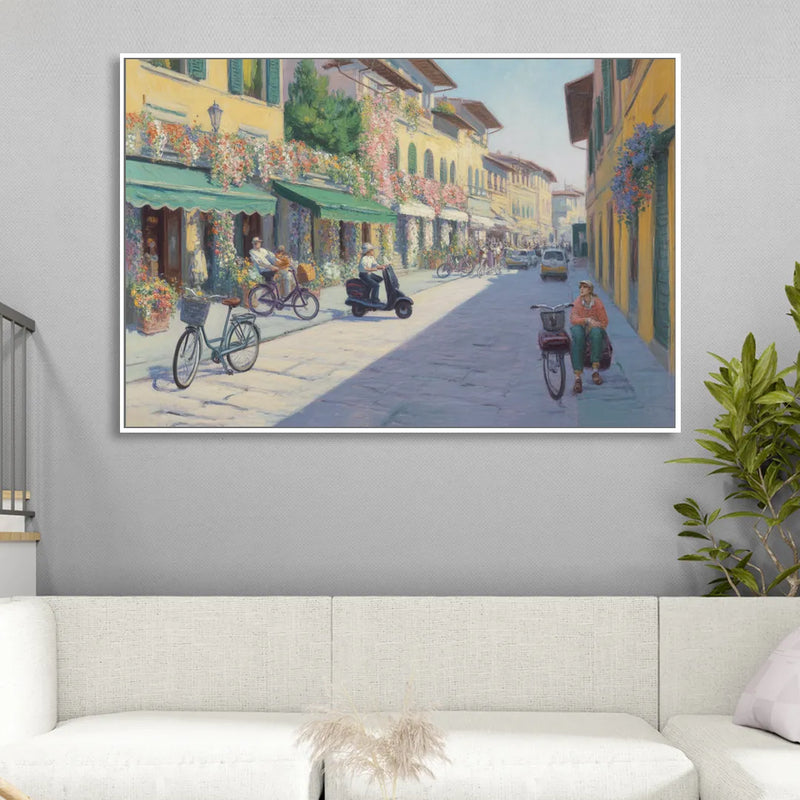 Florentine Streets Sitting Room - White Canvas Wall Art
