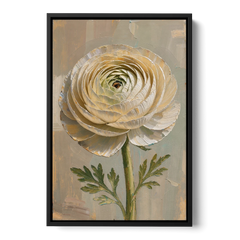 Flower Wall Art with a Cream Ranunculus - Black Framed Canvas Wall Art - Front