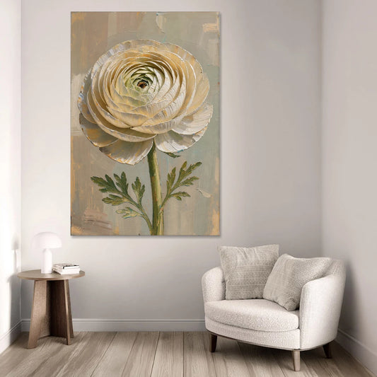 Flower Wall Art with a Cream Ranunculus - Canvas Wall Art - Sofa - 40x60