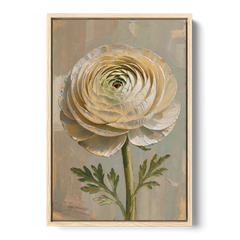 Flower Wall Art with a Cream Ranunculus - Oak Framed Canvas Wall Art - Front