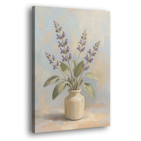 Flowering Sage in a Cream Bottle for the Kitchen - Canvas Wall Art - Side