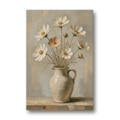 Flowers in Vase Painting with Cosmos and Speckled Jug - Canvas Wall Art - Front