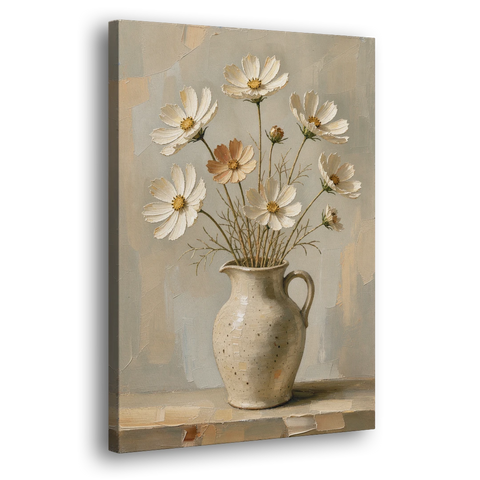 Flowers in Vase Painting with Cosmos and Speckled Jug - Canvas Wall Art - Side