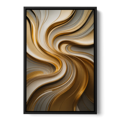Flowing Rivers in Gold Abstract - Black Framed Canvas Wall Art - Front