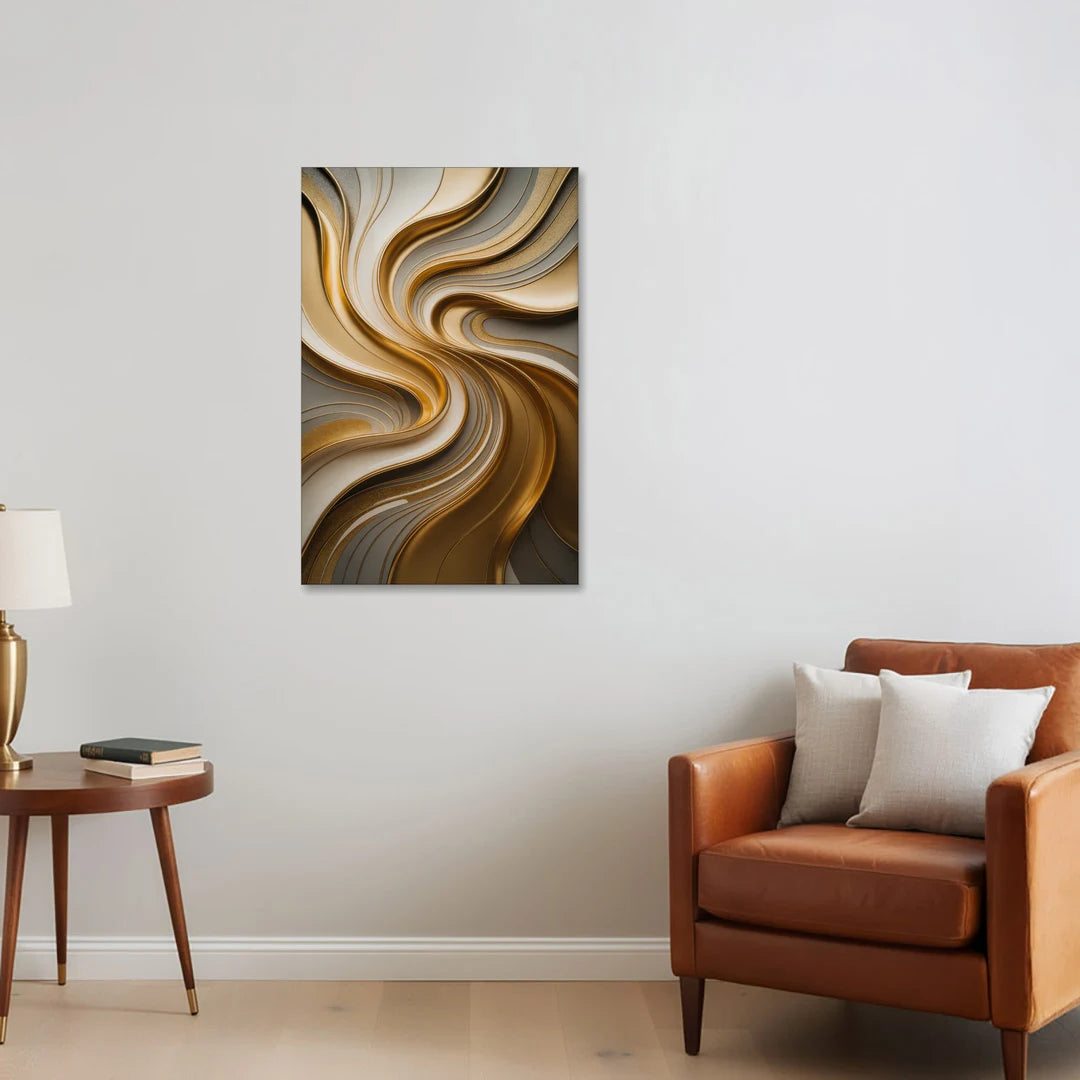 Flowing Rivers in Gold Abstract - Canvas Wall Art - Sofa - 24x36