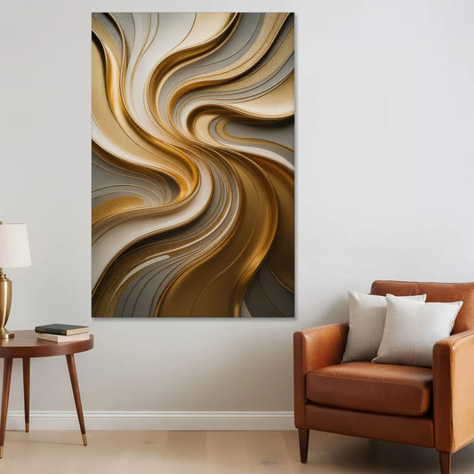 Flowing Rivers in Gold Abstract - Canvas Wall Art - Sofa - 40x60
