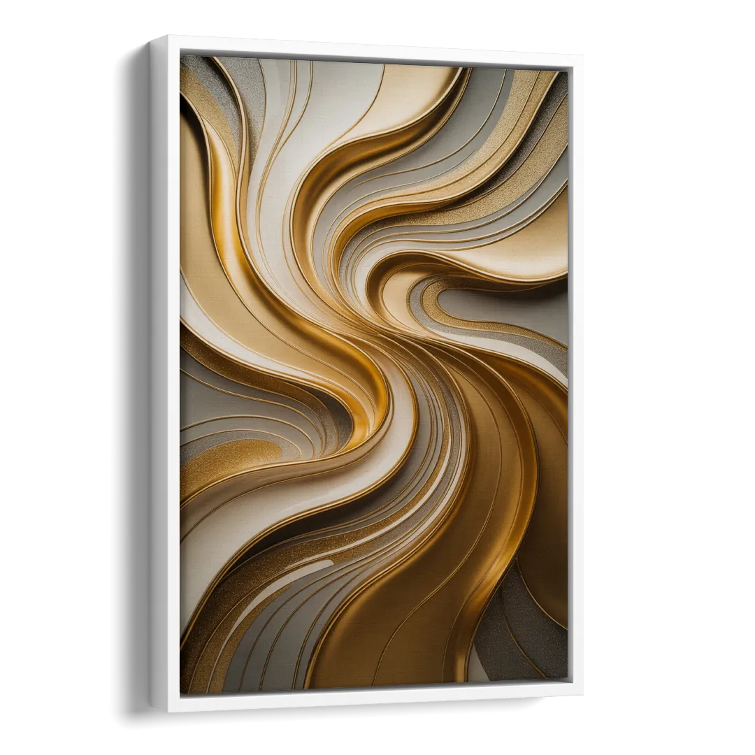 Flowing Rivers in Gold Abstract Side - White Canvas Wall Art