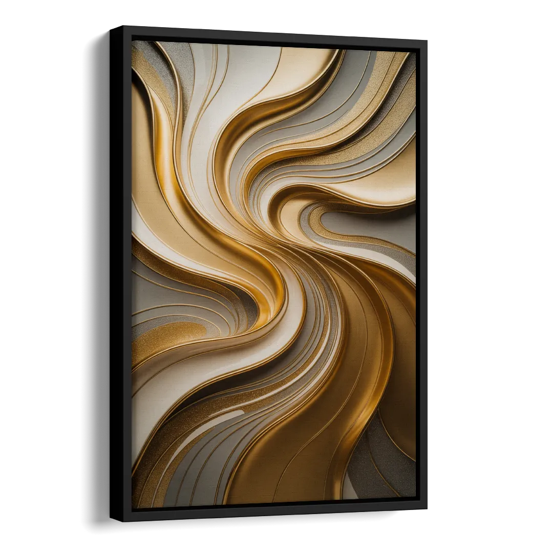 Flowing Rivers in Gold Abstract Side - Black Canvas Wall Art
