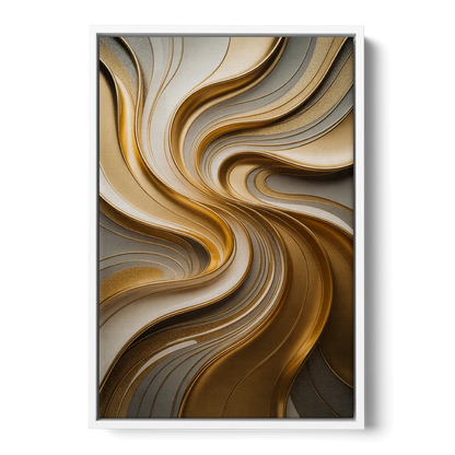 Flowing Rivers in Gold Abstract - White Frame Canvas