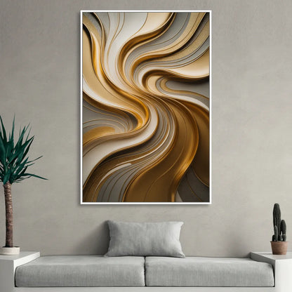 Flowing Rivers in Gold Abstract Sitting Room - White Canvas Wall Art
