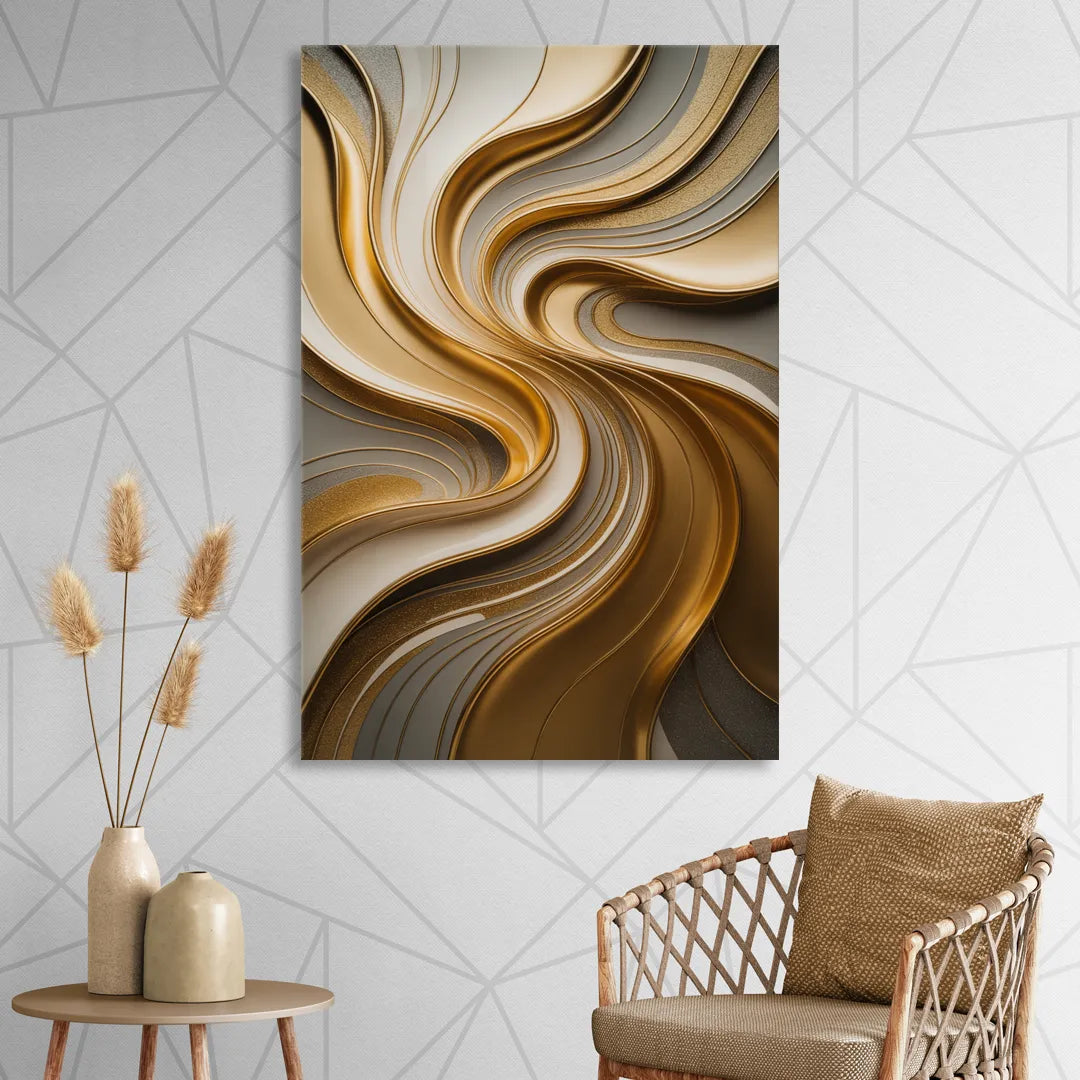 Flowing Rivers in Gold Abstract Sitting Room - Canvas Wall Art