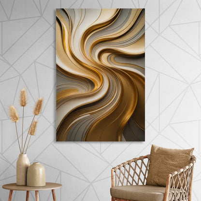 Flowing Rivers in Gold Abstract Sitting Room - Canvas Wall Art