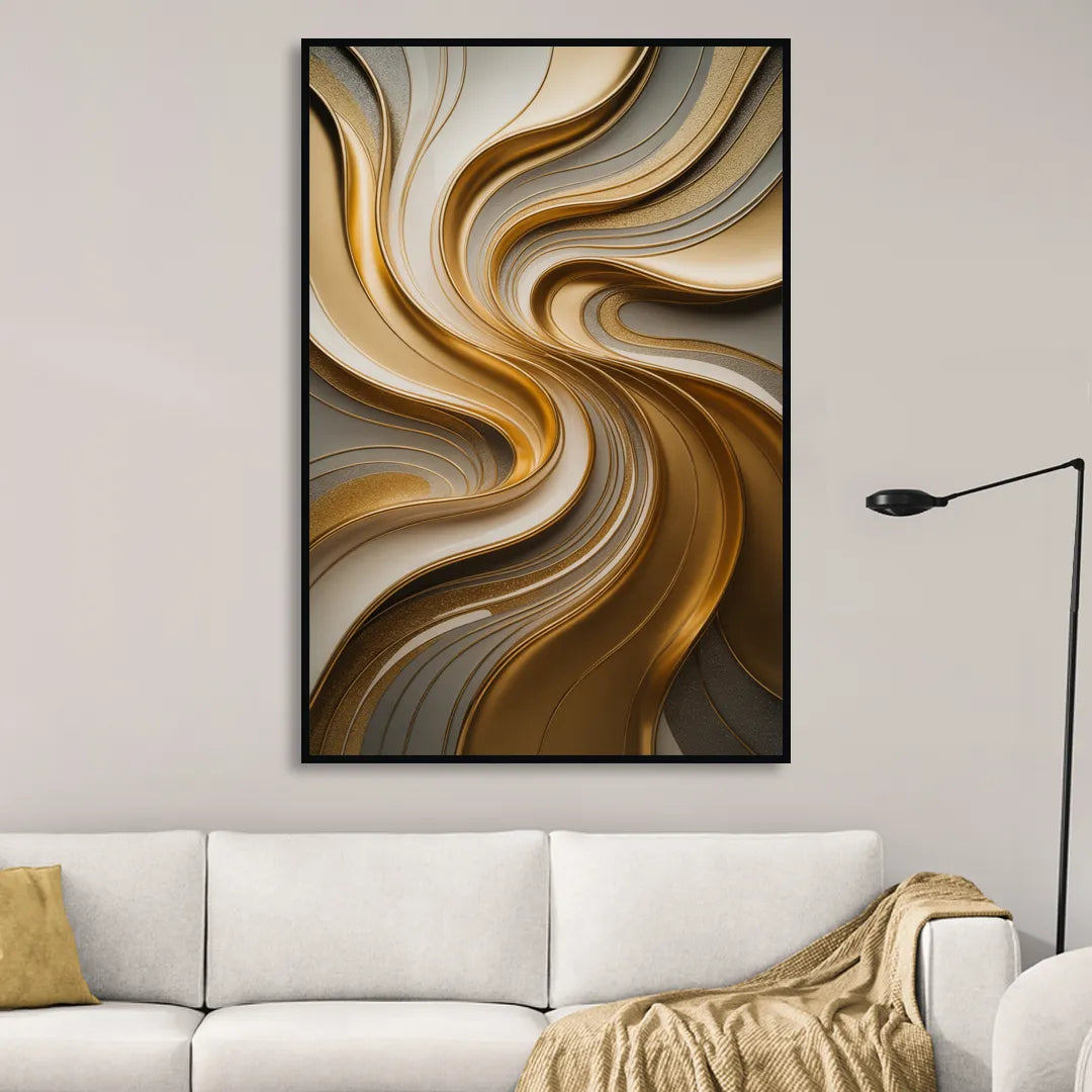 Flowing Rivers in Gold Abstract Sitting Room - Black Canvas Wall Art