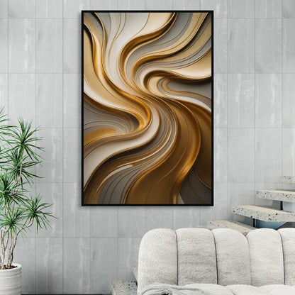 Flowing Rivers in Gold Abstract Living Room - Black Canvas Wall Art