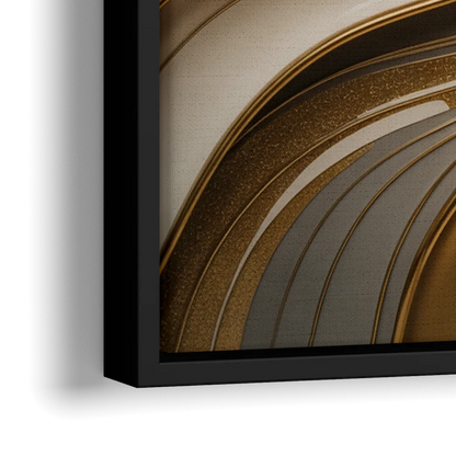Flowing Rivers in Gold Abstract - Close-Up Black Frame Canvas