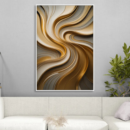 Flowing Rivers in Gold Abstract Living Room - White Canvas Wall Art
