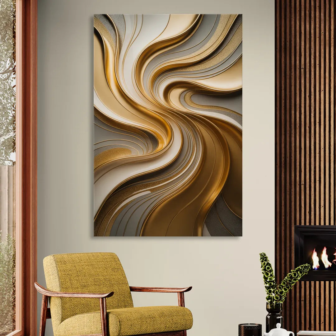 Flowing Rivers in Gold Abstract Living Room - Canvas Wall Art