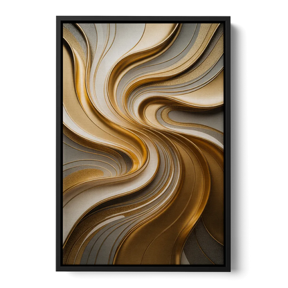 Flowing Rivers in Gold Abstract - Black Frame Canvas
