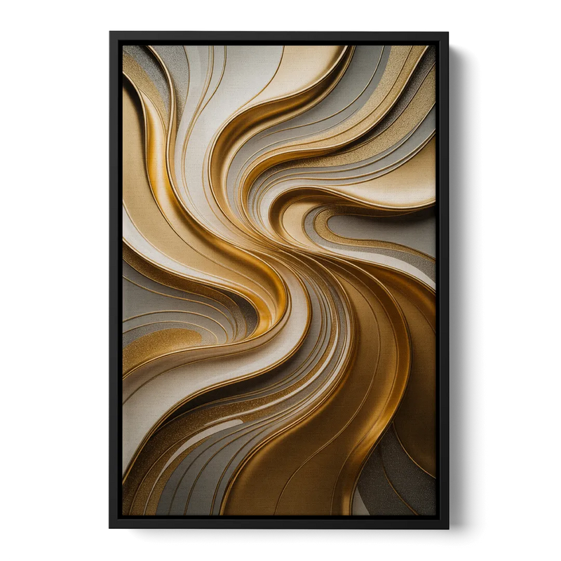 Flowing Rivers in Gold Abstract Front - Black Canvas Wall Art