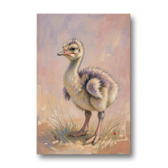 Fluffy Ostrich Chick on Long Pink Legs - Canvas Wall Art - Front
