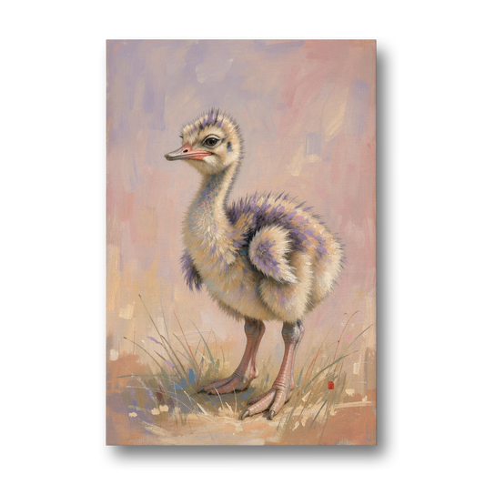Fluffy Ostrich Chick on Long Pink Legs - Canvas Wall Art - Front