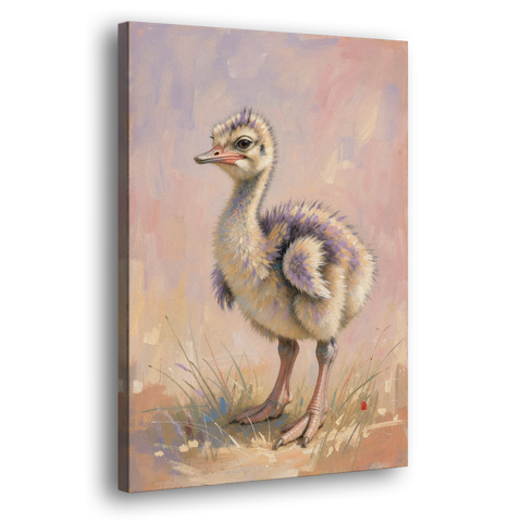 Fluffy Ostrich Chick on Long Pink Legs - Canvas Wall Art - Side
