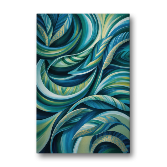 Fluid Elegance Blue and Green Abstract - Canvas Wall Art - Front