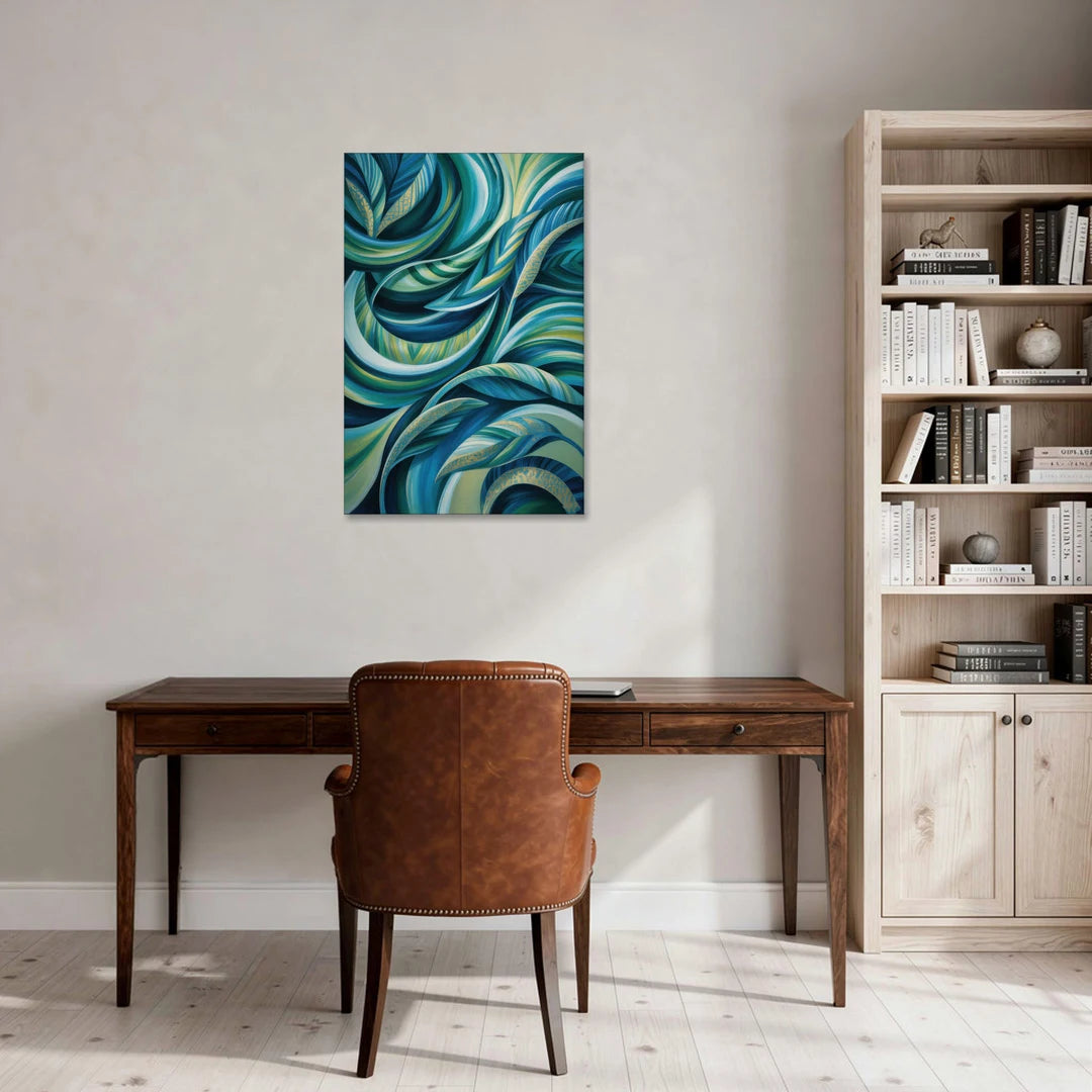 Fluid Elegance Blue and Green Abstract - Canvas Wall Art - Office - 24x36