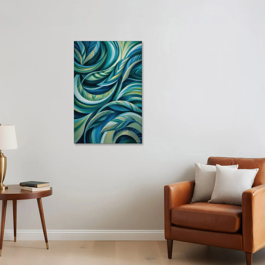 Fluid Elegance Blue and Green Abstract - Canvas Wall Art - Sofa - 24x36