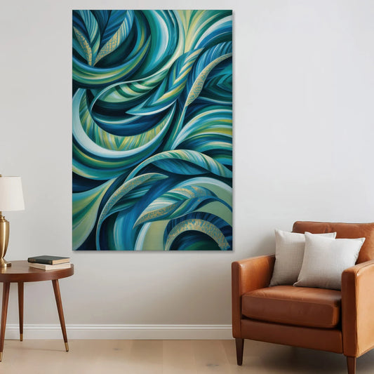 Fluid Elegance Blue and Green Abstract - Canvas Wall Art - Sofa - 40x60