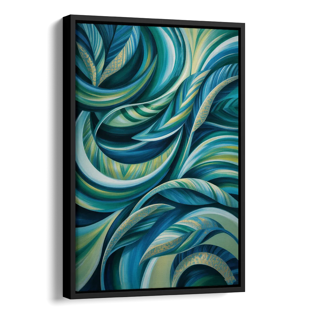 Fluid Elegance Blue and Green Abstract Side - Black Canvas Wall Art