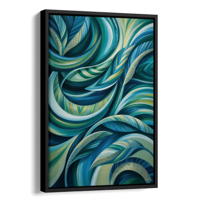Fluid Elegance Blue and Green Abstract Side - Black Canvas Wall Art